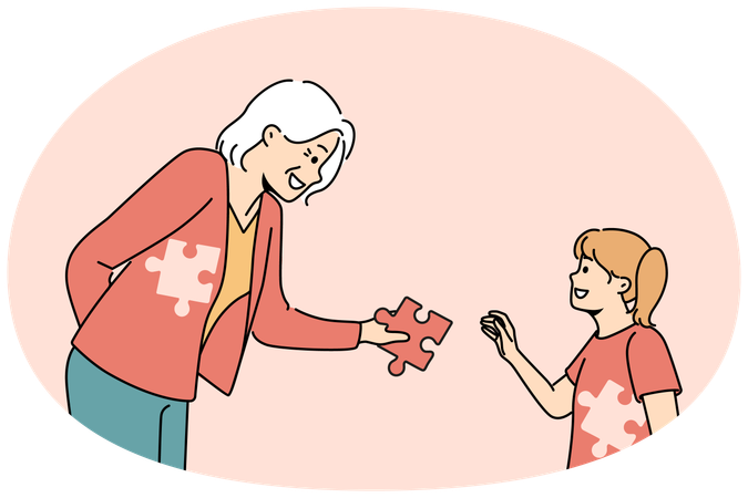 Caring old grandmother sacrifice to complete child  Illustration