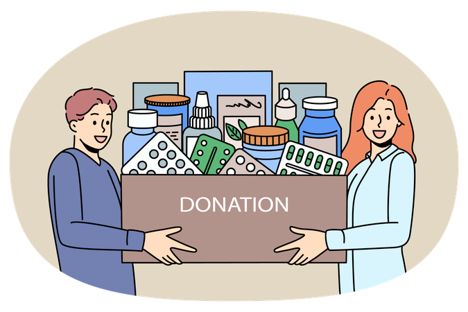 Caring people donate medications to people in need  Illustration