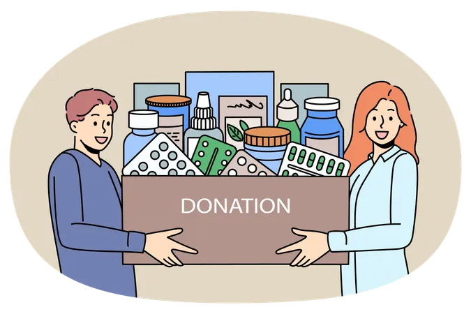Caring people donate medications to people in need  Illustration