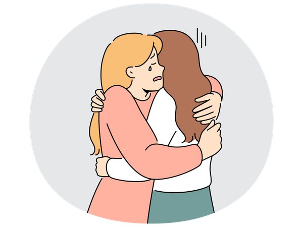 Caring woman hug support crying friend  Illustration