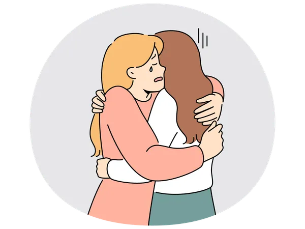 Caring woman hug support crying friend  Illustration