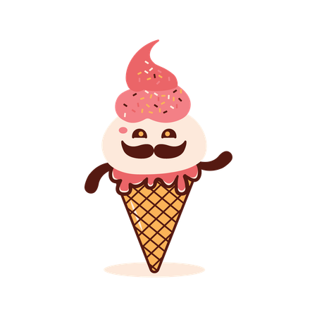 Gelato a cono rosa con baffi carini  Illustration