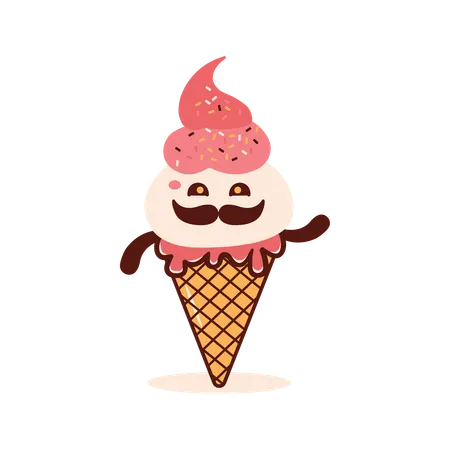 Gelato a cono rosa con baffi carini  Illustration