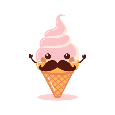 Gelato a cono rosa con baffi carini  Illustration