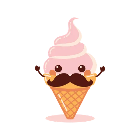 Gelato a cono rosa con baffi carini  Illustration