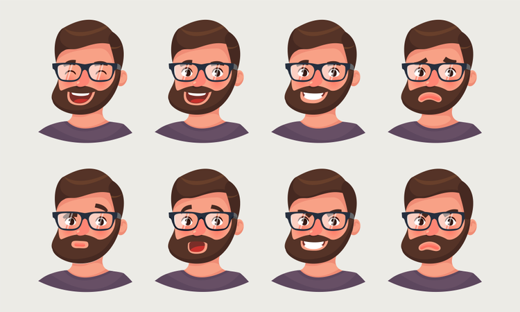 Uomo d'affari carino hipster che mostra emozioni diverse  Illustration