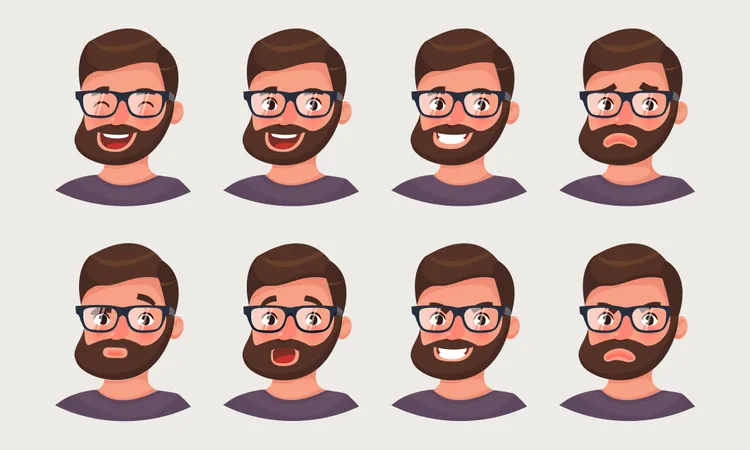 Uomo d'affari carino hipster che mostra emozioni diverse  Illustration