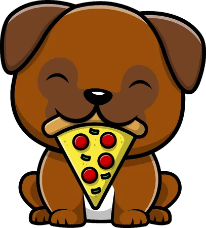 Chien carlin mangeant de la pizza  Illustration