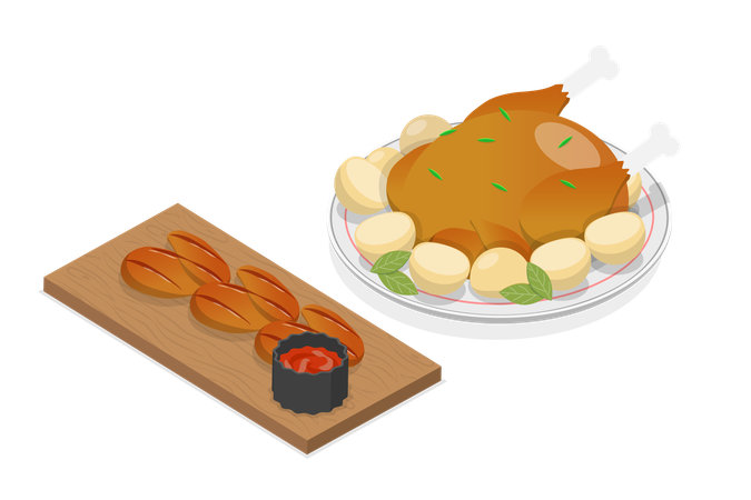 Carne De Pollo Frito  Ilustración