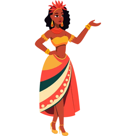 Beautiful Young Female Wearing Feather Costume In Dancing Pose Carnival Or Samba Dance Concept Illustration