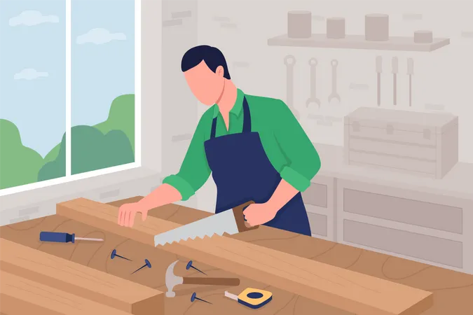 Carpenter at work  Illustration