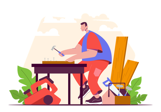 Carpenter at work  Illustration