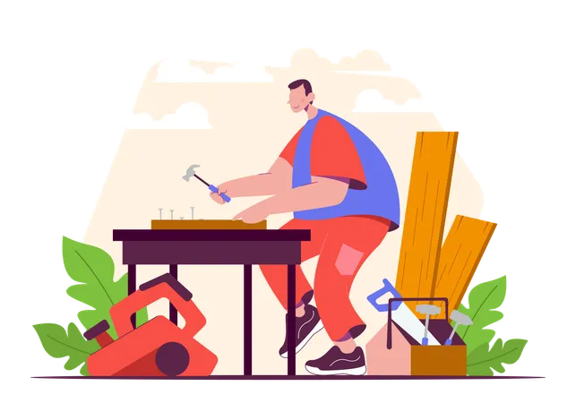 Carpenter at work  Illustration