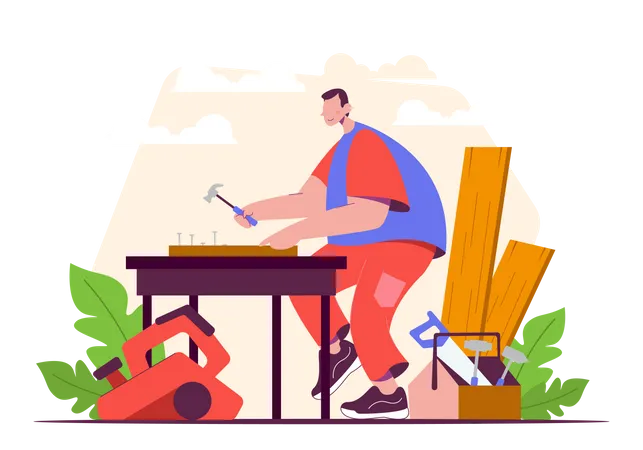 Carpenter at work  Illustration