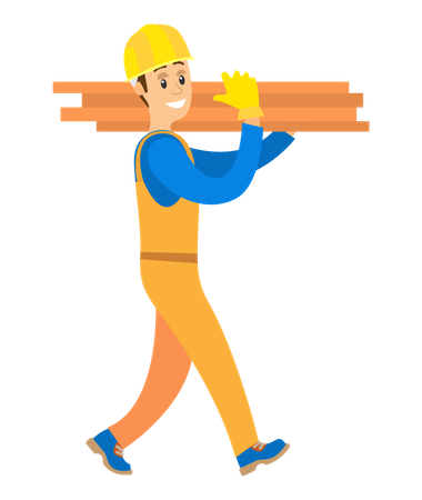 Carpenter carrying wooden planks  イラスト