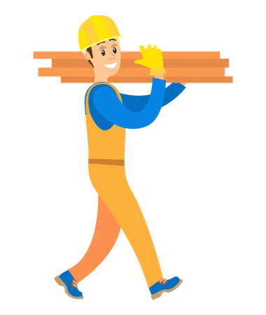 Person Working As Handyman Vector Isolated Character In Flat Style Carrying Wooden Blocks For Construction Of Houses And Estates Engineer Worker Illustration