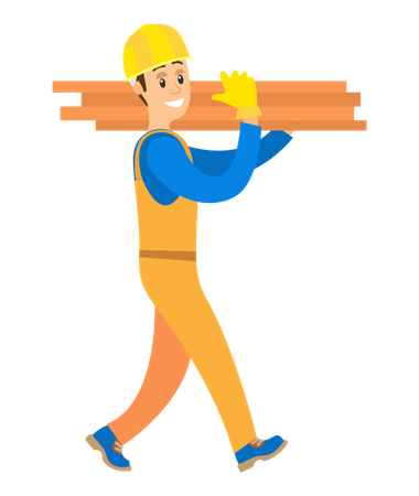 Carpenter carrying wooden planks  일러스트레이션