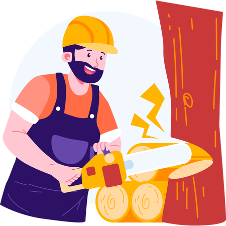 Carpenter cutting tree using chain shaw  일러스트레이션