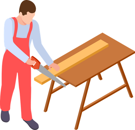 Carpenter cutting wood  イラスト