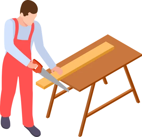 Carpenter cutting wood  일러스트레이션