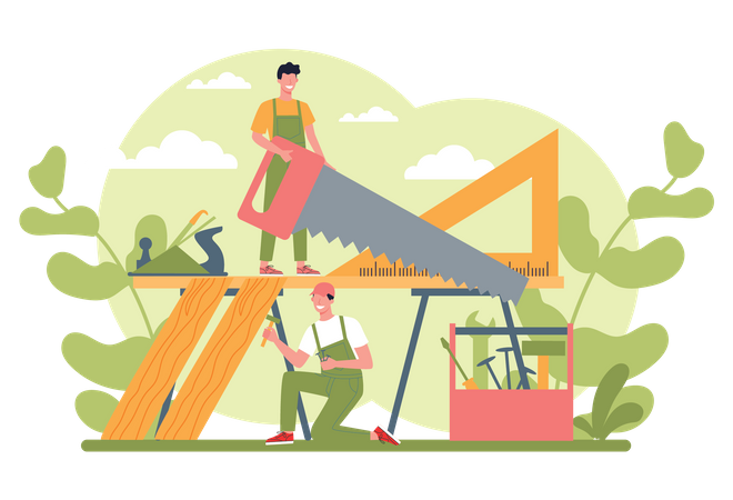 Carpenter cutting wood  Illustration