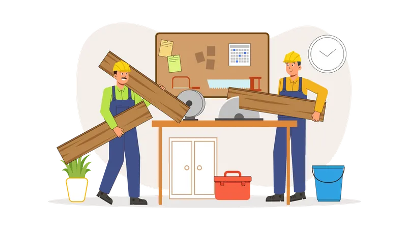 Carpenter cutting wood  Illustration