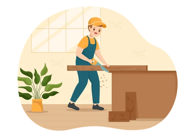 Carpenter cutting wood  Illustration