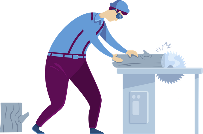 Carpenter cutting wood Illustration