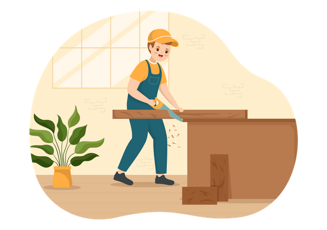 Carpenter cutting wood Illustration
