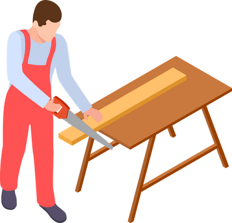 Carpenter cutting wood Illustration