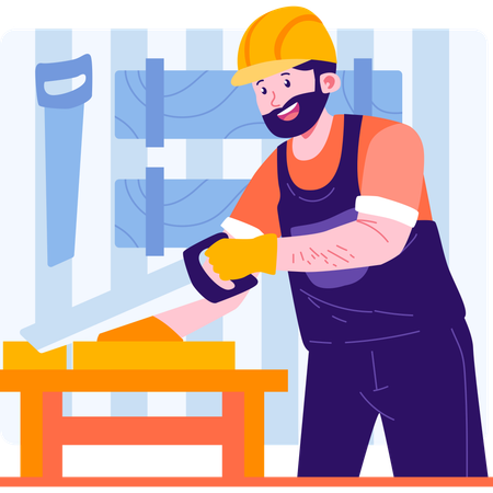 Carpenter cutting wood  일러스트레이션