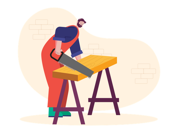 Carpenter cutting wooden  Illustration