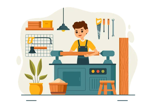 Woodworking Vector Illustration Featuring Modern Craftsmen And Workers Producing Furniture Using Tools Presented In A Flat Cartoon Style Background Illustration