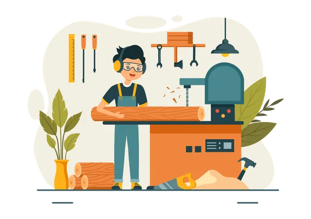 Woodworking Vector Illustration Featuring Modern Craftsmen And Workers Producing Furniture Using Tools Presented In A Flat Cartoon Style Background Illustration