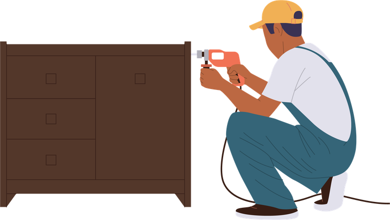 Carpenter is fixing furniture Illustration