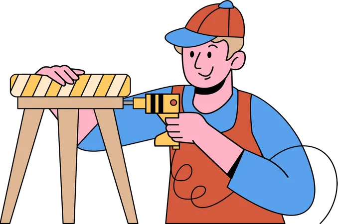 Carpenter making Stool  Illustration