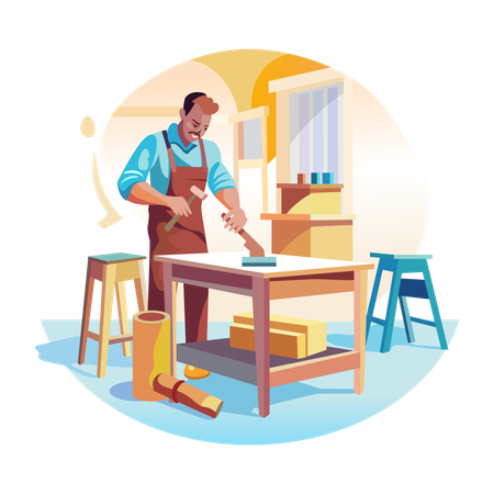 Carpenter making table  Illustration