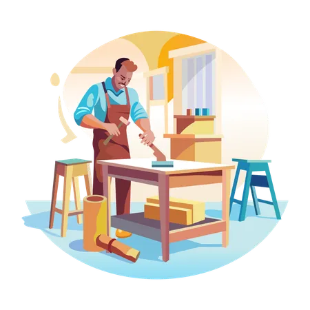 Carpenter making table  Illustration