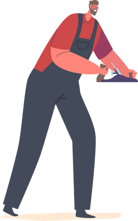 Carpenter Male Working With Plane Tool  Illustration