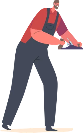 Skilled Carpenter Male Character Working With A Plane Tool Shaping And Smoothing Wood Polishing Wooden Surfaces With Expert Craftsmanship And Attention To Detail Cartoon People Vector Illustration Illustration