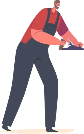 Carpenter Male Working With Plane Tool  Illustration