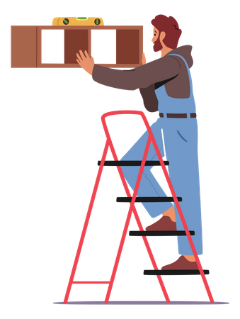 Carpenter measuring level using bubble level  Illustration