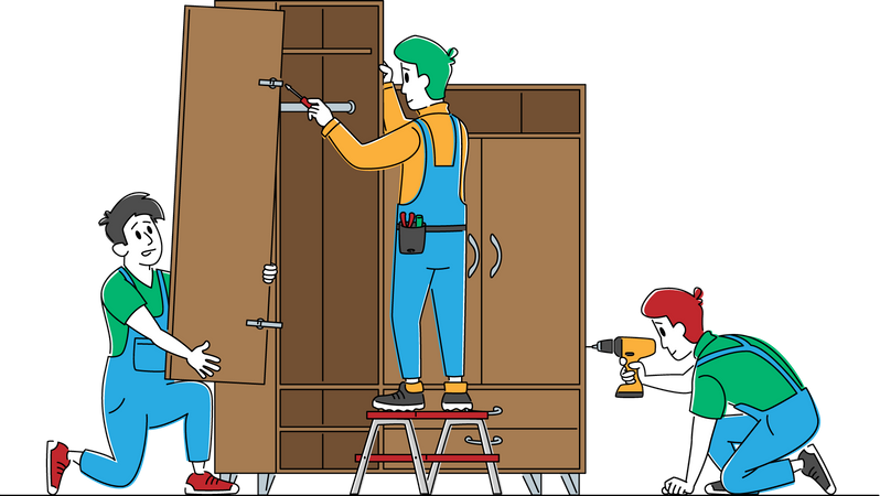 Carpenter Men Repair Woodwork  Illustration