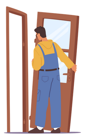 Carpenter repairing doors  Illustration