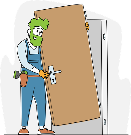 Carpenter Set Up New Door  Illustration