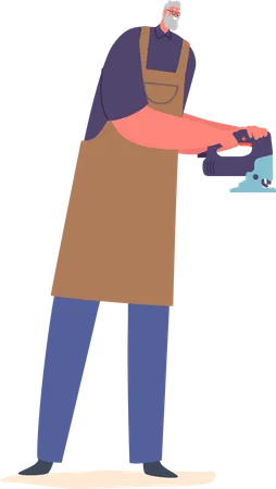 Skilled Carpenter Using A Grinder Tool For Precise Shaping And Smoothing Of Wood Essential For Woodworking Projects Providing Accuracy And Fine Finishing Touches Cartoon People Vector Illustration イラスト