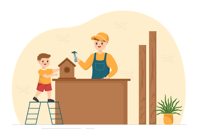 Carpenter with kid  Illustration