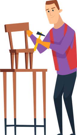 Carpenter worker making chair Illustration