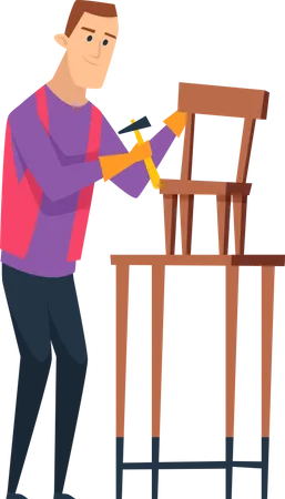 Carpenter worker making chair  Illustration