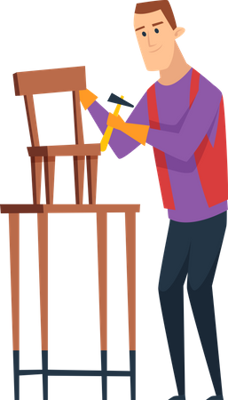 Carpenter worker making chair  Illustration